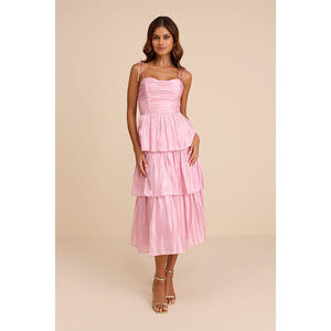 Lulus Tennon Light Pink Plisse Tiered Midi Dress - Size XS